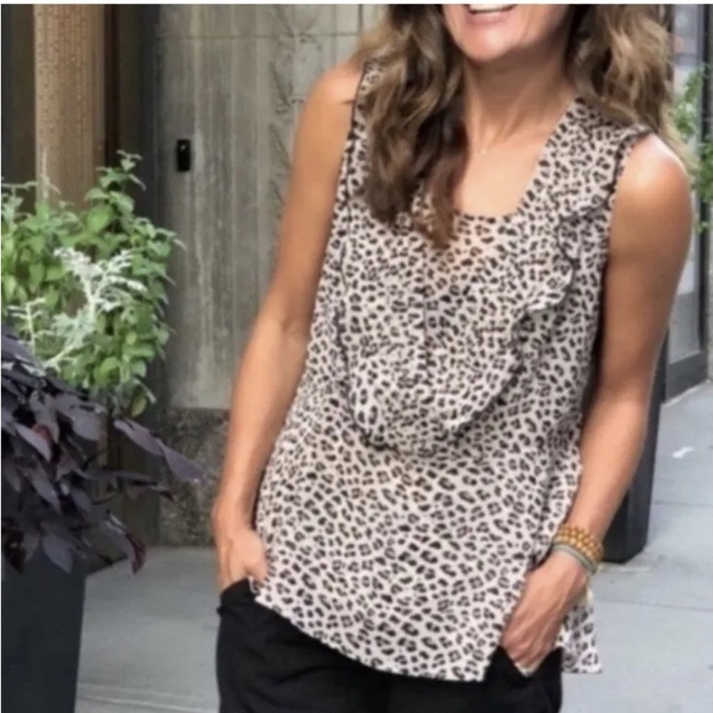 CAbi #3612 "Flutter Blouse" Cheetah Print Two-Piece Tops Small